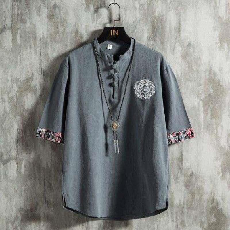 Linen Short Sleeve T-Shirt Men - Urban Ethnic Fashion recension och pris